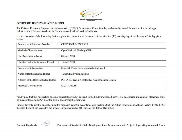 Tenders – Citizens Economic Empowerment Commission